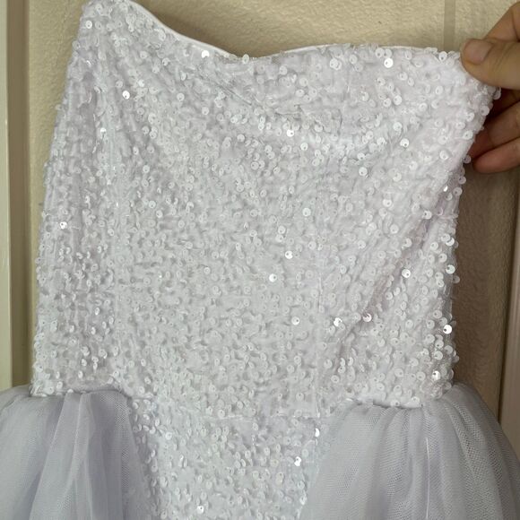 Women’s Elegant Sequins Ball Room Maxi Prom Party Mesh Dress White Size XS - Picture 9 of 17